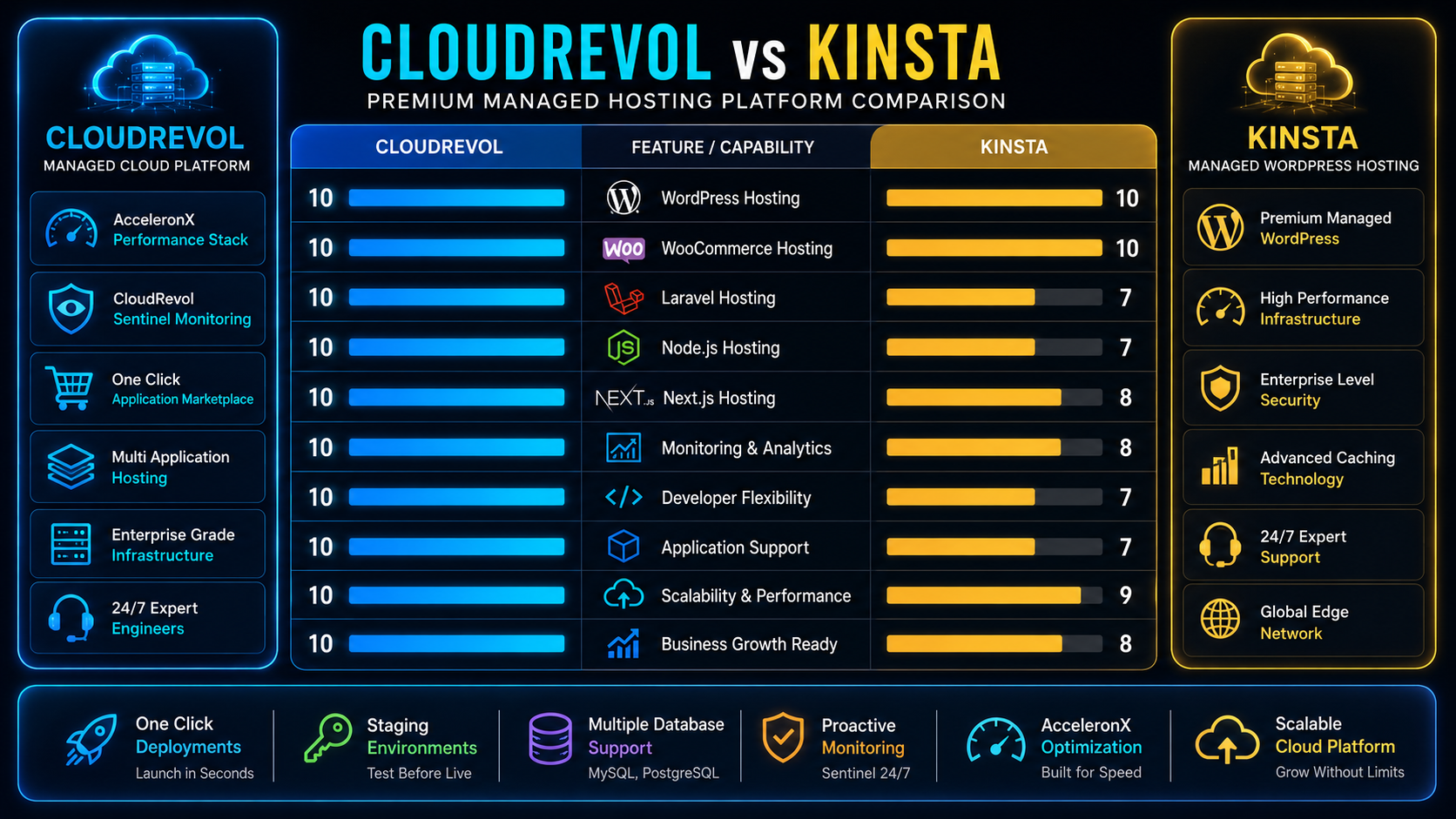 CloudRevol vs Kinsta platform comparison chart
